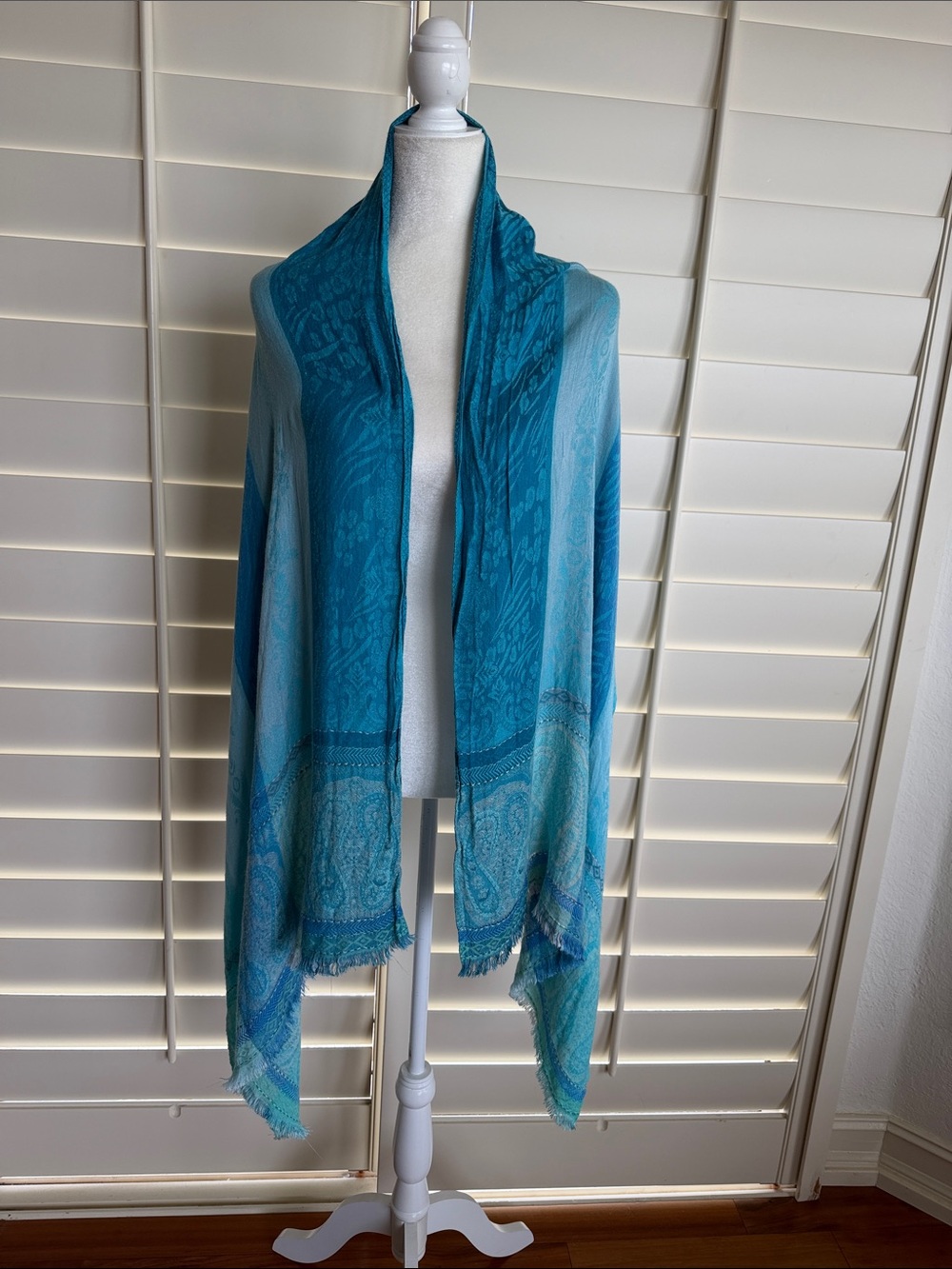 Teal Blue Paisley Lightweight Shawl Wrap 71”x25”